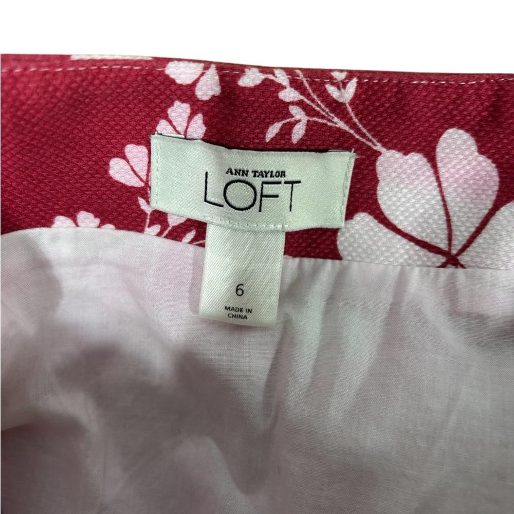 Ann Taylor LOFT Red White Floral Border Print Cotton Skirt Size 6 #43 - Picture 7 of 8